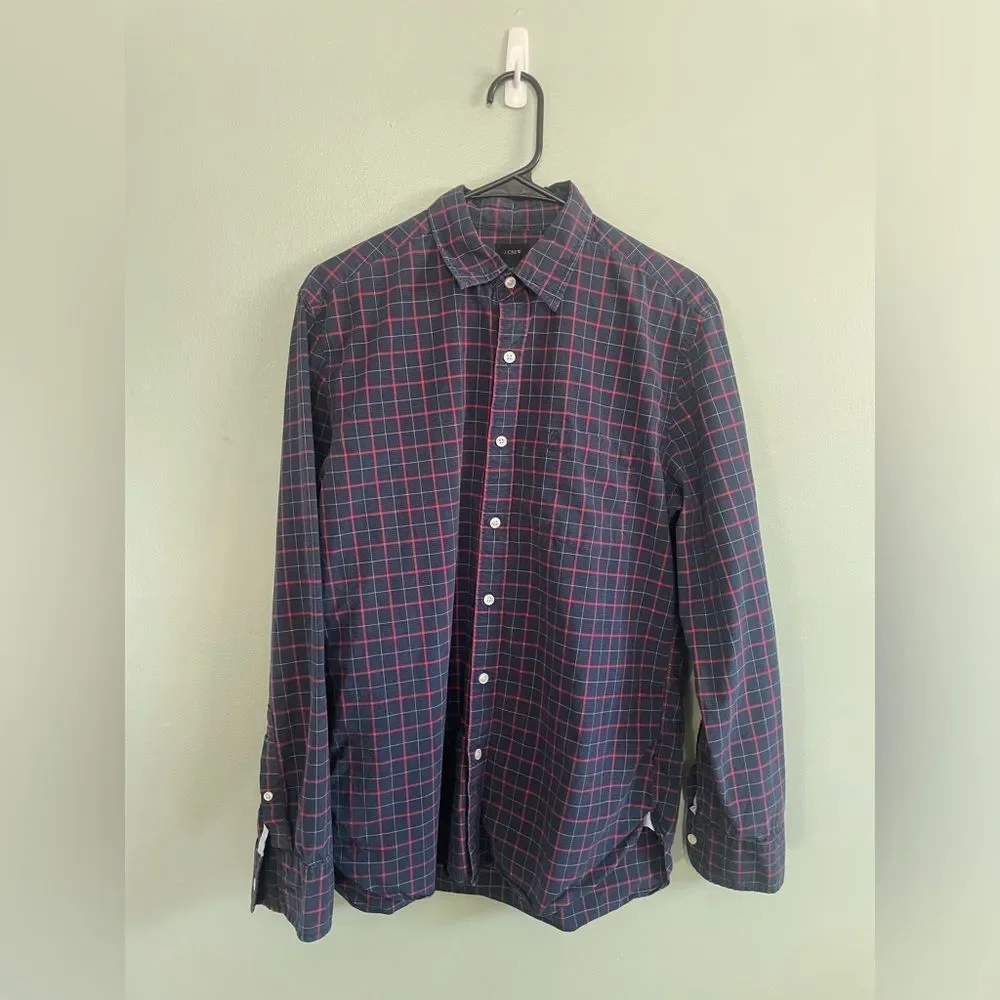 J. Crew 100% Cotton Navy Pink Tartan Long Sleeve Button Down Fall 2012 SZ M